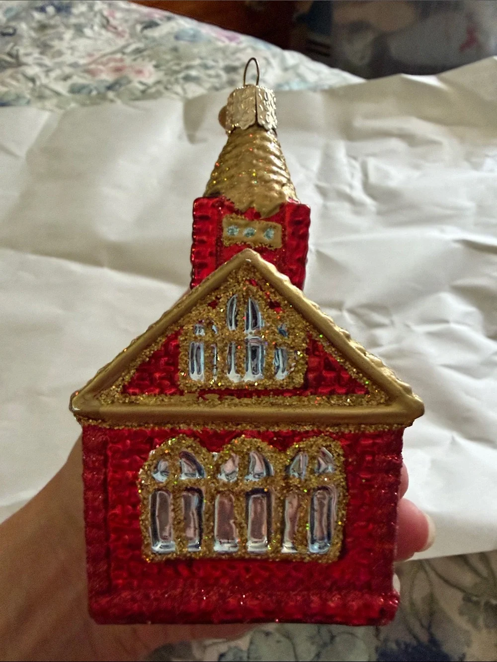 OWC Holiday Glitter Church Ornament - Gold & Red